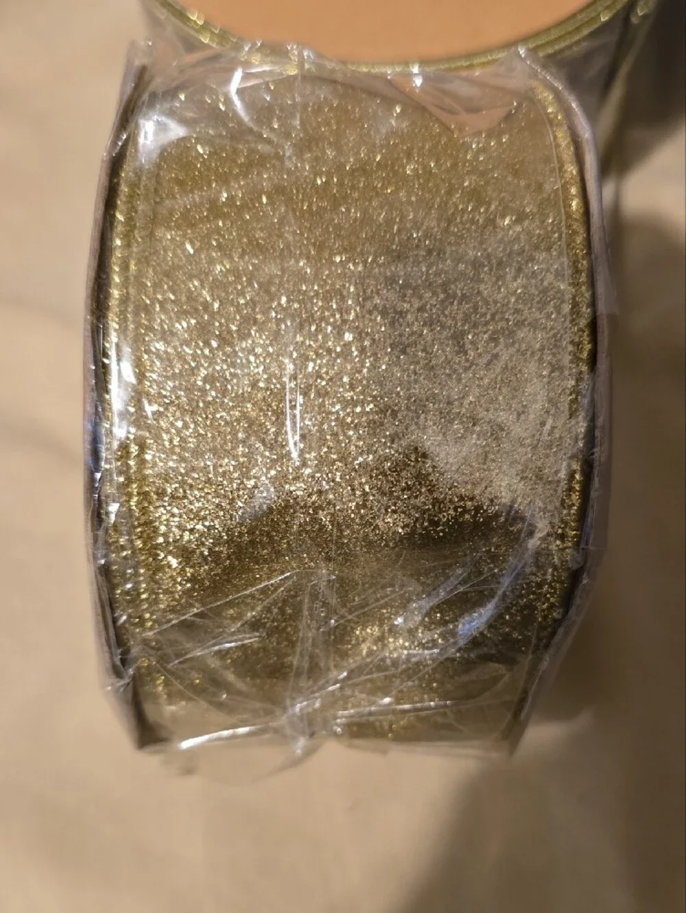 Gold Glitter Wired Ribbon for Party Decor - 2.5in x 10yd. NWT.